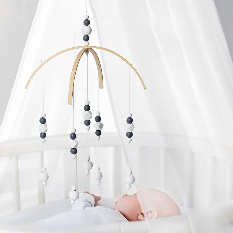 Baby nordisk stil rangler mobile træperler vindklokke klokke legetøj til børneværelset seng hængende indretning telt indretning fotografering rekvisitter: Blå