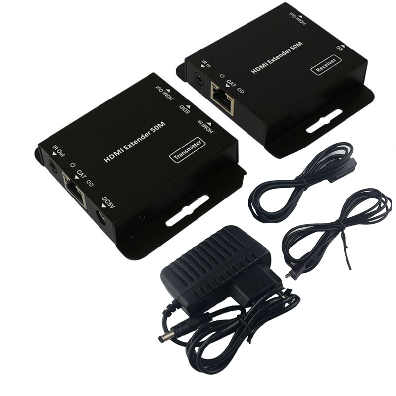 2-port HDMI extender IR POE cat5/6 cable( HDMI ethernet extender+HDMI Loop) 1080P with power adapter up to 50M