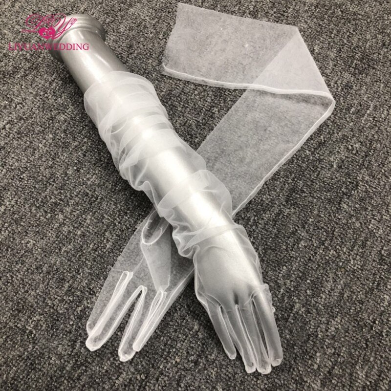Gants de mariage en Tulle pour femmes, longs, de soirée, de danse: Beige