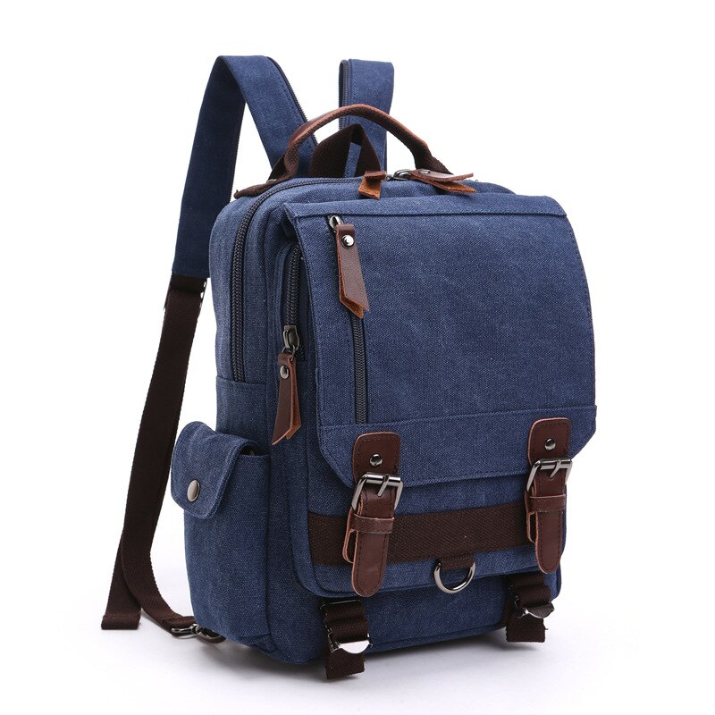 Scione Small Canvas Backpack Men Travel Back Pack Multifunctional Shoulder Bag Women Laptop Rucksack School Bags Female Daypack: Blue