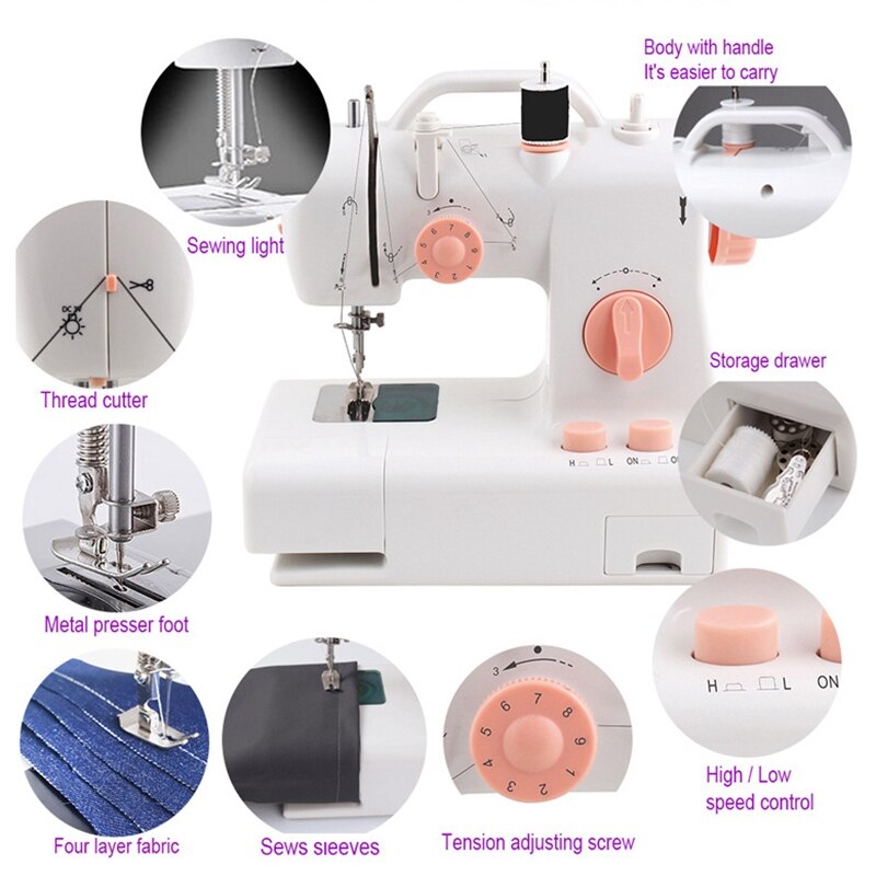 Sewing Machine Home Mini Sewing Machine Portable Household Knitting Multifunction Electric Presser Foot,US Plug