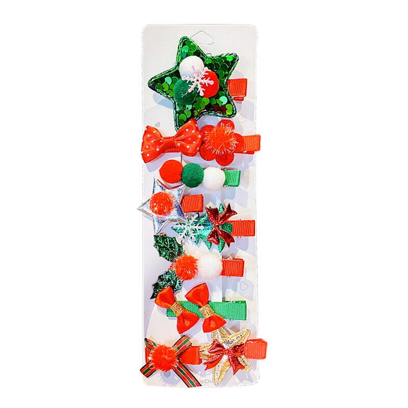 10/pces/conjunto dos desenhos animados presentes de natal conjunto menina grampos de cabelo barrettes ornamento de cabelo bandana crianças grampos de cabelo de natal: 06
