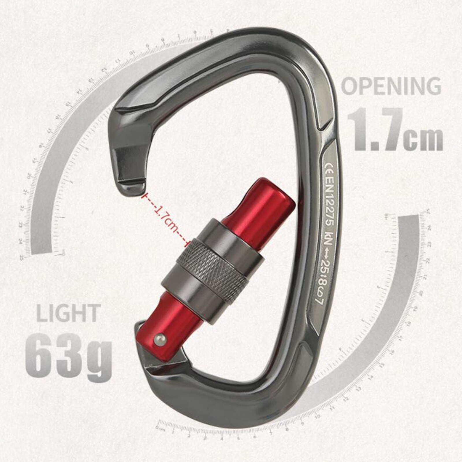 Climbing Carabiners CE Certificated 25KN (5620 lbs) High Strength Large Locking: Grey