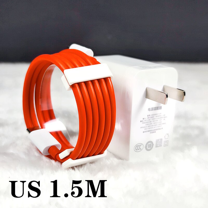 Oneplus 65w charger original EU Warp Fast charger adapter Type C To type C Cable For OnePlus 9 PRO 8T 8 Pro 8 7T Pro Nord: US 1.5M cable