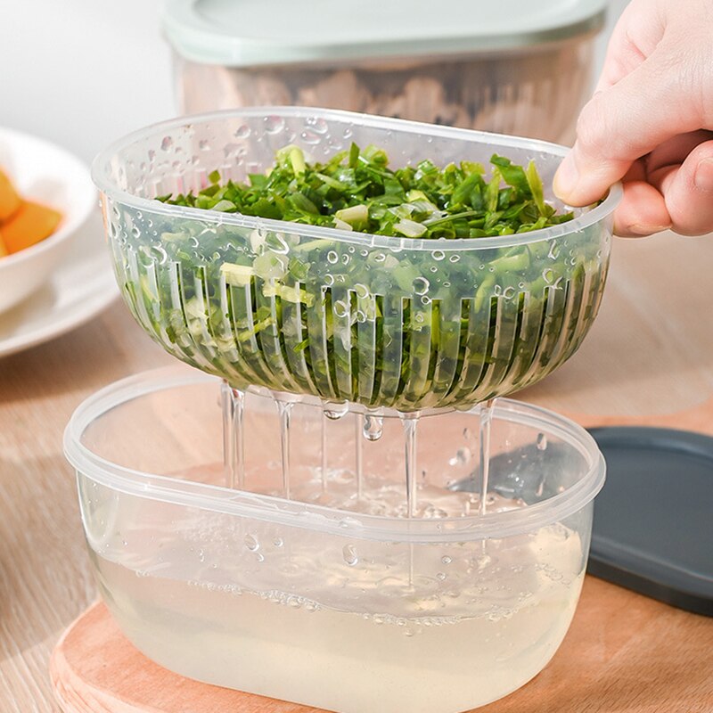 Green Onion Crisper Kitchen Ginger Garlic Storage Box Refrigerator Fruit Portable Square Freshness Preservation Drain Seal Box