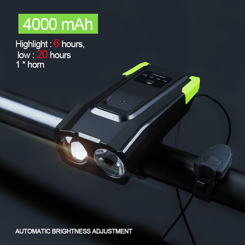 2000 Lumen Induktion Fahrrad Front Licht Set 4000mAh USB Aufladbare Smart Scheinwerfer Mit Horn LED Fahrrad Lampe Zyklus Taschenlampe: 4000mAh  Green