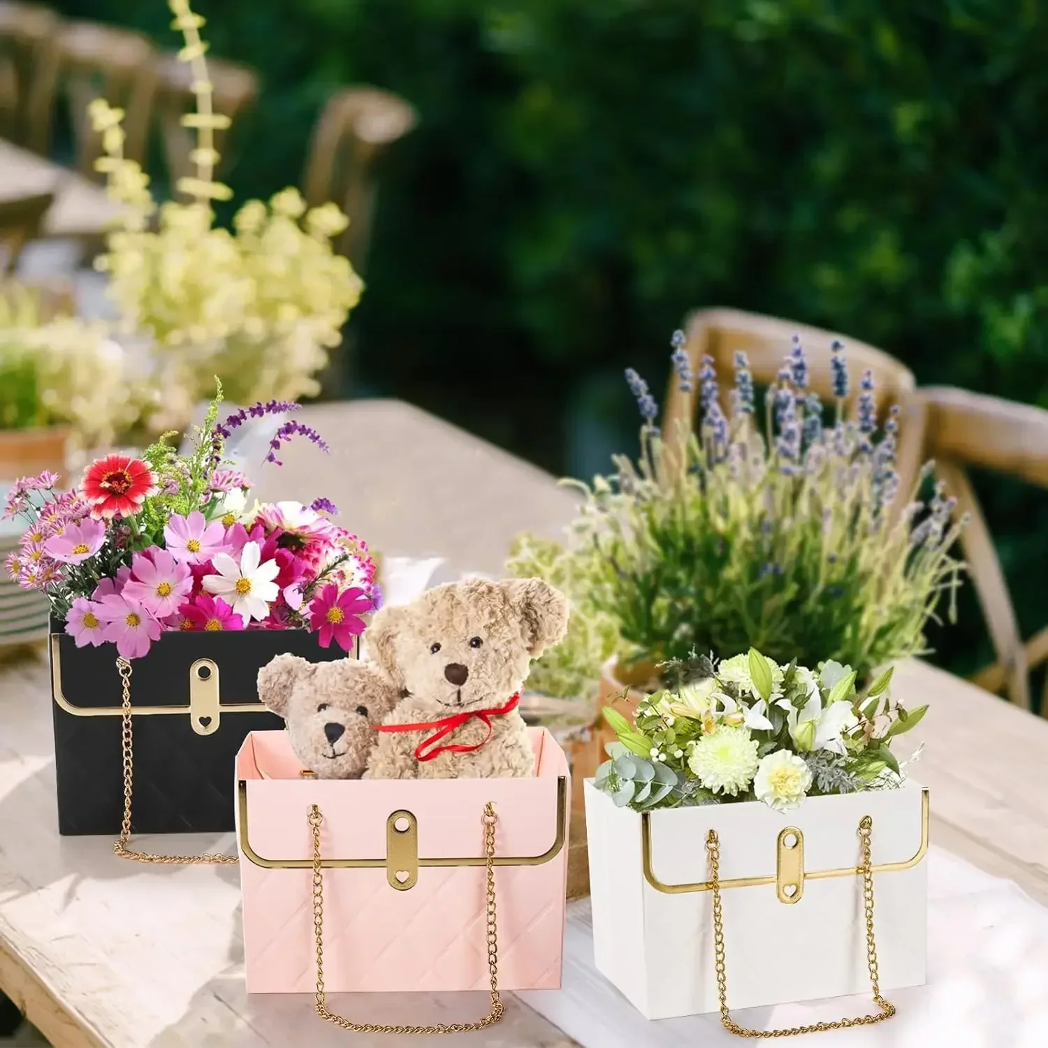 Sac à main portable, boîte d'emballage en papier de fleurs, sacs fourre-tout de bouquet, de fête d'anniversaire de Léon, 4 pièces, 8 pièces, 12 pièces, 16 pièces