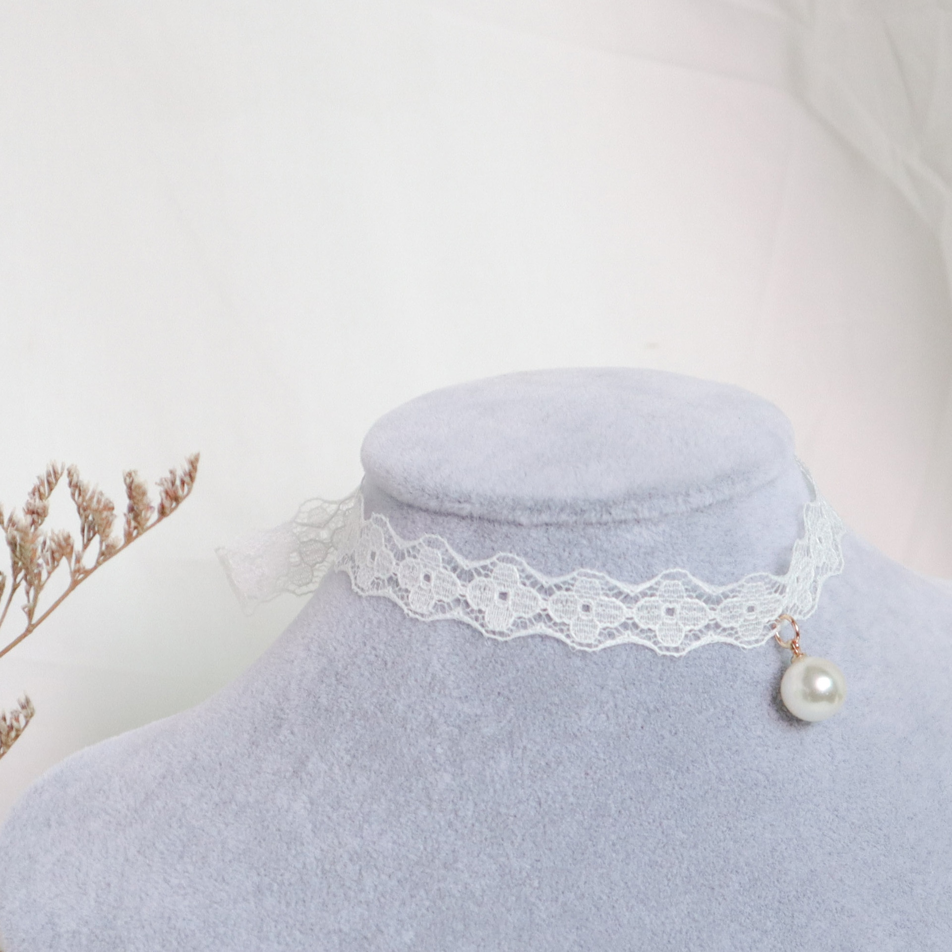 Japan And Korea Summer White Lace Pearl Short Clavicle Chain For Woman&girls Jewelry