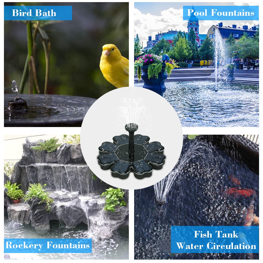 Zonne-energie fontein bloemvormig zonnepaneel kit vogelbad drijvende fontein pomp voor tuin patio vijver aquarium decoratie
