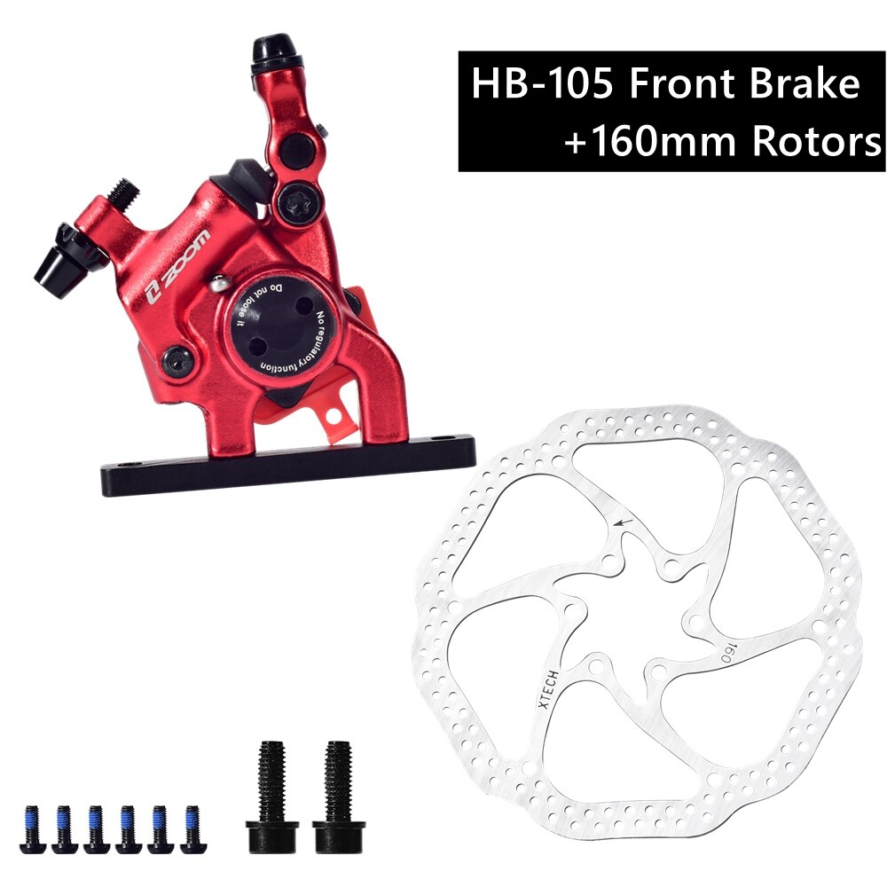 ZOOM Road Bike Hydraulic Disc Brake Calipers HB105 Mechanical Hydraulic Line Pulling Disc Brake for Flat-Mount Road 160mm Rotor: Front n Rotor Red