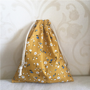 YILE Cotton Twill Drawstring Travel Organizer Bag Party Bag Print Mini Flower Yellow 8705C: S 20x16cm