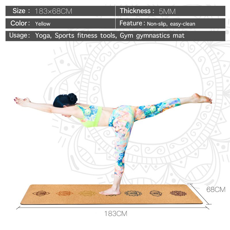 Almohadilla de corcho Natural de TPE para Yoga, esterilla antideslizante de doble capa para Pilates, gimnasio, deportes en casa, 183cm x 68cm x 5mm
