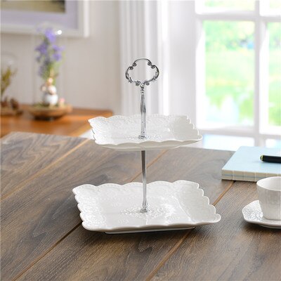 Flerlags engelsk brett keramisk fruktfat firkantet snack fat kakebrett hvit preget godteribrett hylle: 15-20cm b2