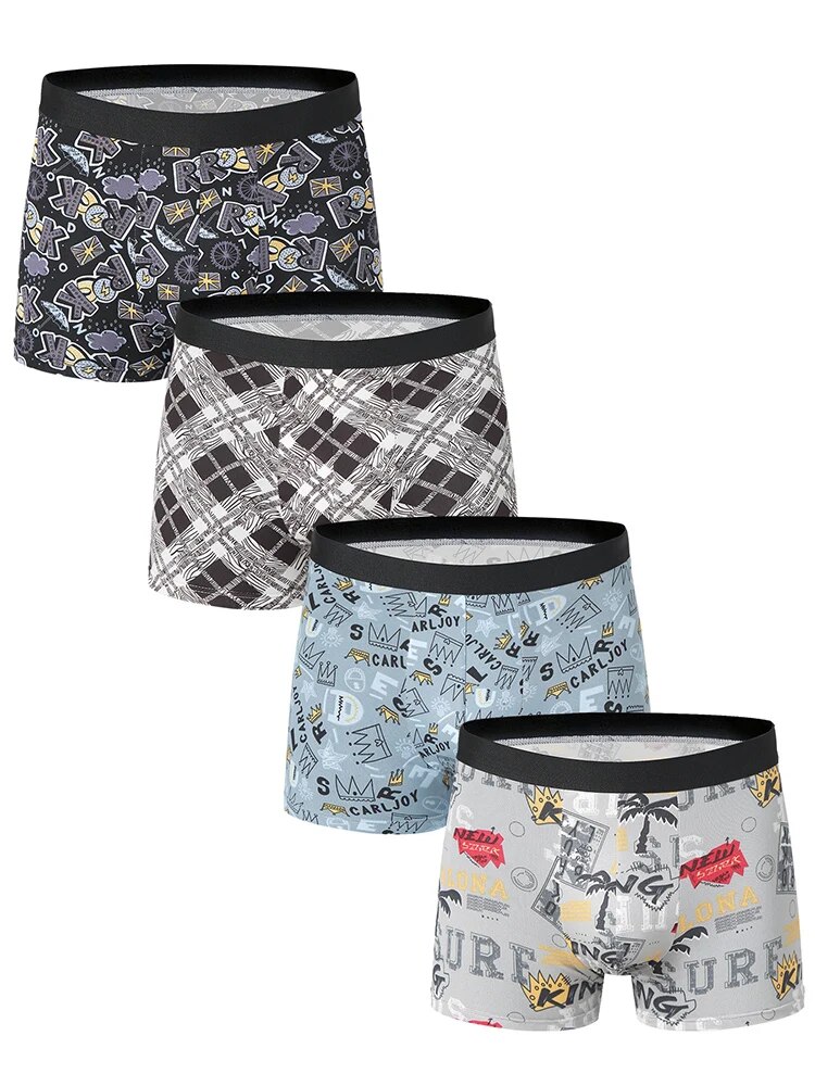 4 peças tamanho europeu e americano moda masculina impresso boxer roupa interior confortável troncos de natação shorts de grandes dimensões: S / Preto