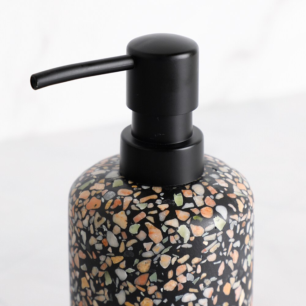 Badeværelsestilbehør sæt sort terrazzo harpiks tandbørsteholder sæbedispenser pumpe flaske tandpasta dispenser sæbeskål