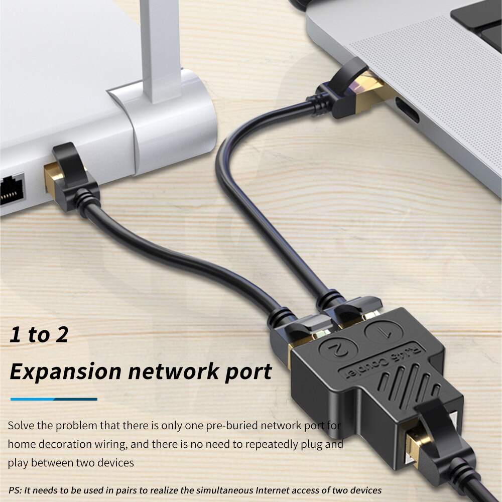 TISHRIC 1 To 2 Ethernet Port Adapter Rj45 Cable Port Network Cable Network Connector Split Into Two Splitter Extender Plug