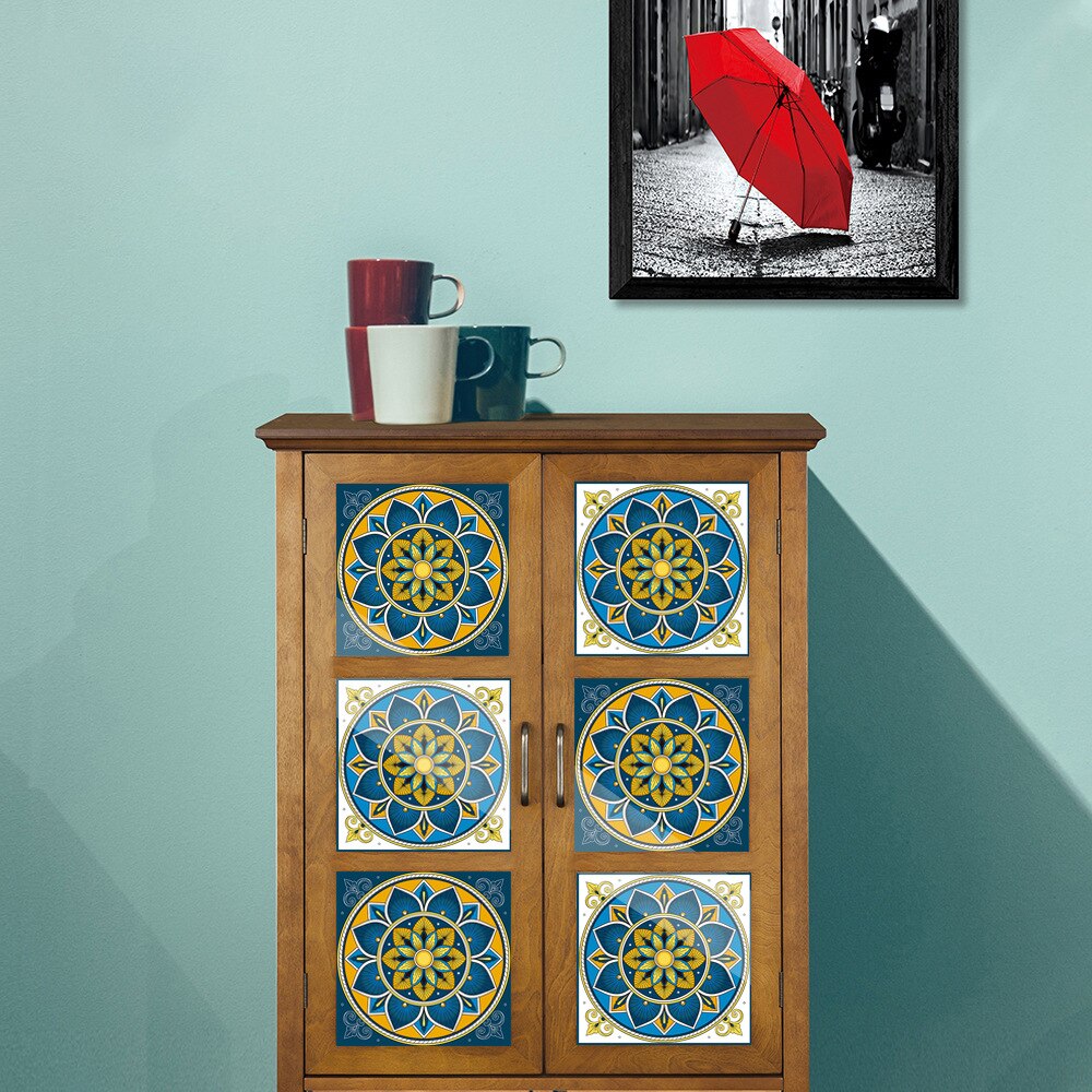 Mandala pattern Simulation tile stickers Kitchen bathroom Decor self-adhesive waterproof wall sticker Home renovation wallpaper