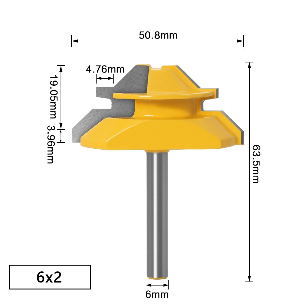 6 To1/2inch Shank 45 Degree Lock Miter Router Bit Woodworking Tenon Milling Cutter Tool Drilling Milling for Wood Carbide Alloy: 3-6mm