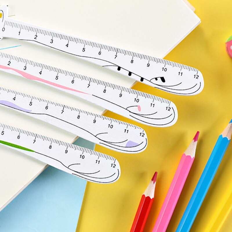 1Pcs Wooden Ruler Cartoon cat painting measuring Stationery Straight Rulers green purple Black pink 12CM
