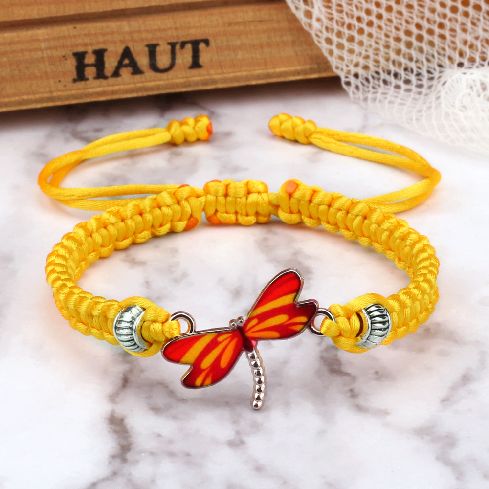 Dragonfly Hanger Gevlochten Armbanden Lucky Paars String Touw Vrouwen Mannen Mode-sieraden Handgemaakte Verstelbare Armbanden Charm