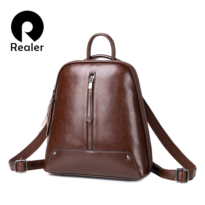 Realer Dames Rugzak - Vintage Leren Schooltas voor Tieners - Grote Capaciteit - Ritssluiting
