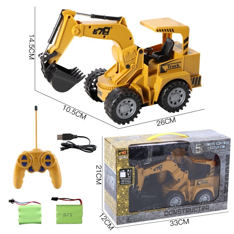 De de 8077E RC camión excavador con mando a distancia de construcción de juguete RC de camión para los niños grúa excavadora de juguete: YK24-8077E-2Battery