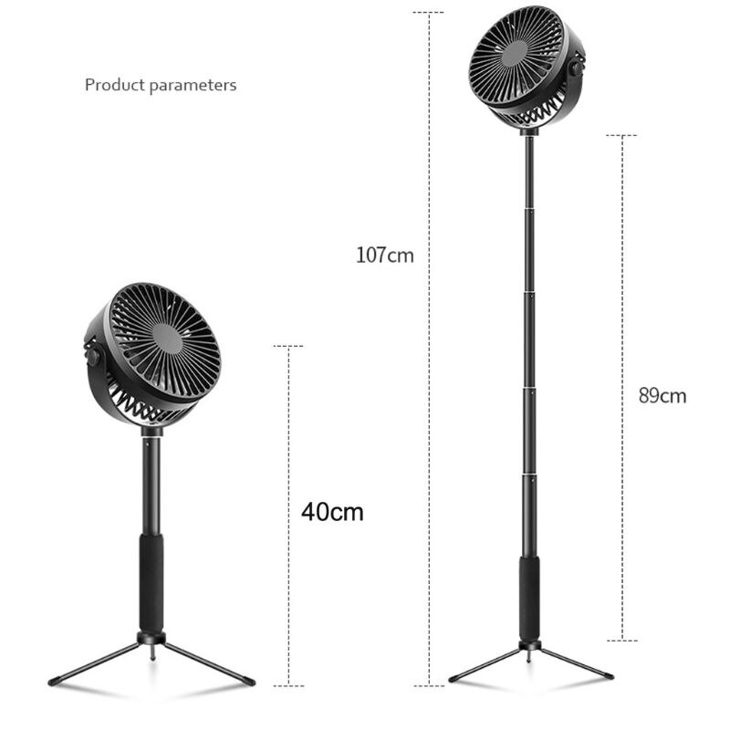 Telescopic Floor Desk Fan 2000mAh Rechargeable Battery 3 Speeds Camping USB Fan