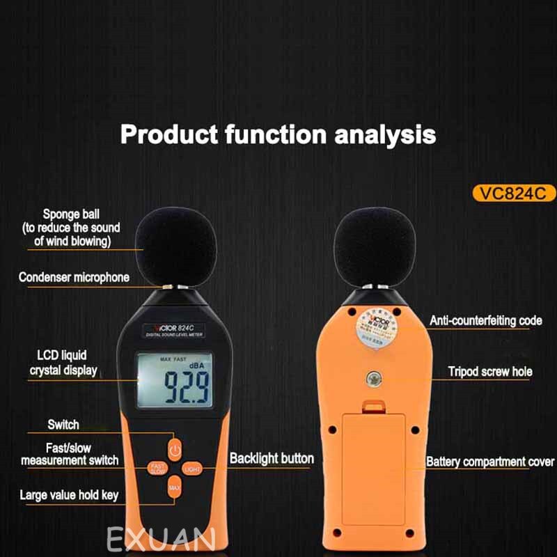 Medidor de ruído digital/mini medidor de nível sonoro/medidor de decibel db/verificador de volume de ruído/detector de ruído ambiental