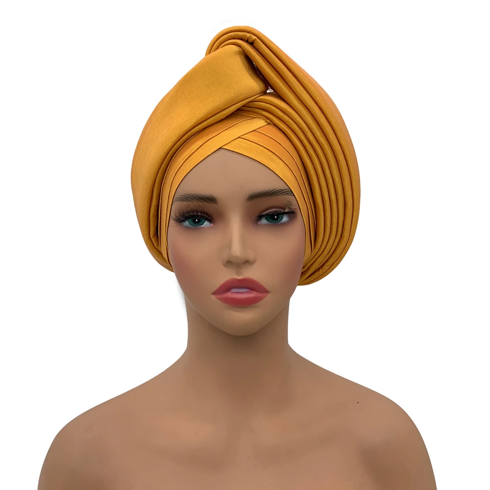 Nigeria Rohseide Autogele Headtie Hochzeit Party Kopfbedeckung Turbante Afrikanische Dame Kopfwickel Geknotete Turban Kappe für Frauen: Licht oliver