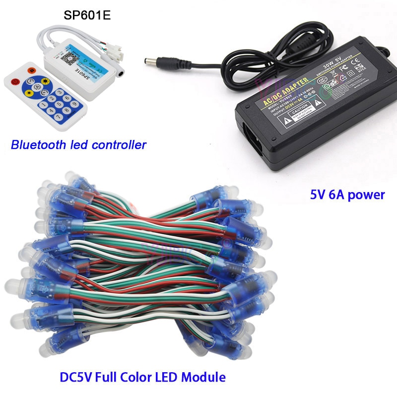 DC5V 50 Pcs Full Color WS2811 Ic Rgb Pixel Led Module Licht IP67,Bluetooth Led Controller,5V 6A Led Voeding Lader Adapter