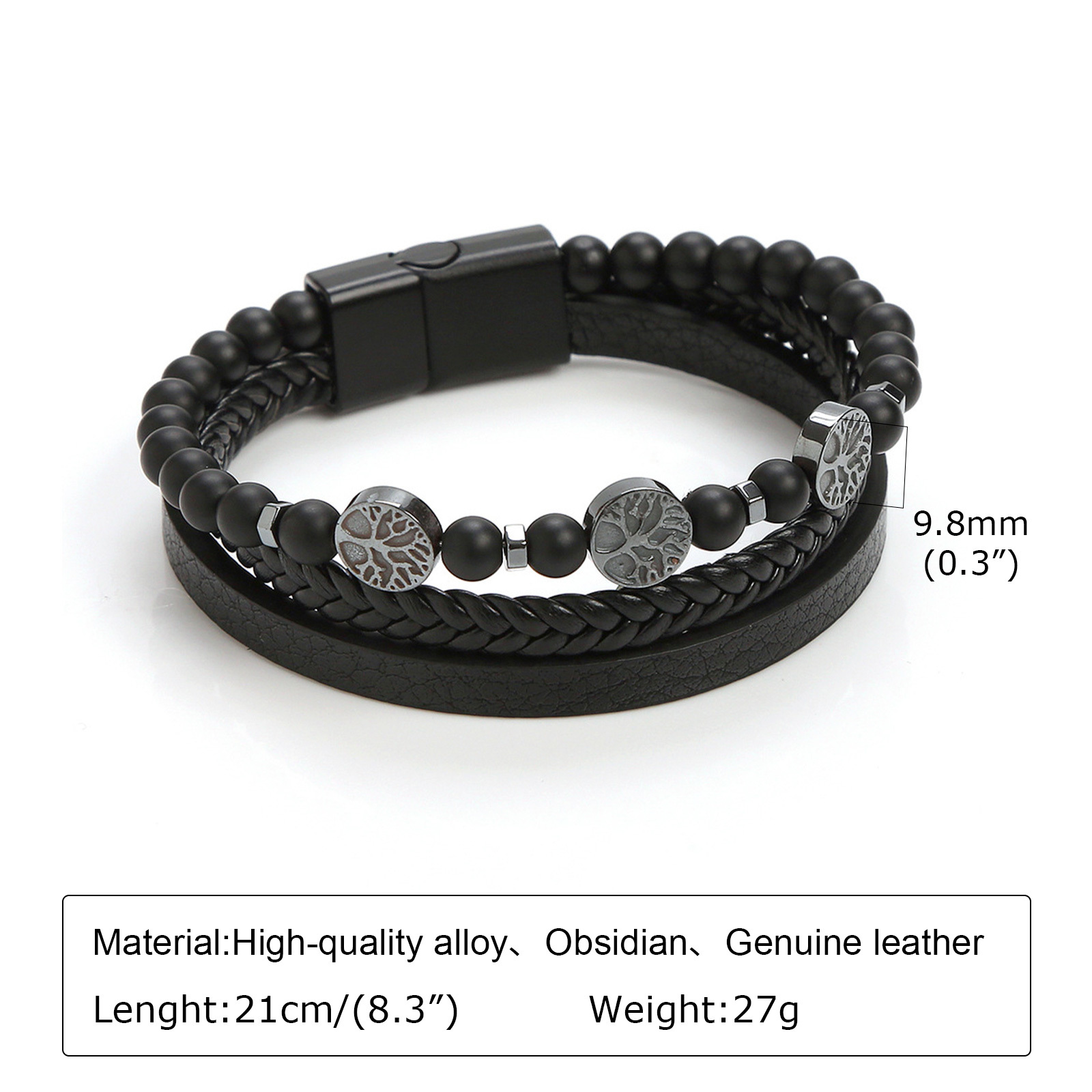 Vnox Retro Tree Of Life Armbanden Voor Mannen Vader Vader Bff, Zwart Gevlochten Leren Touwketting Multi-Lagen Polsband Cadeau Sieraden