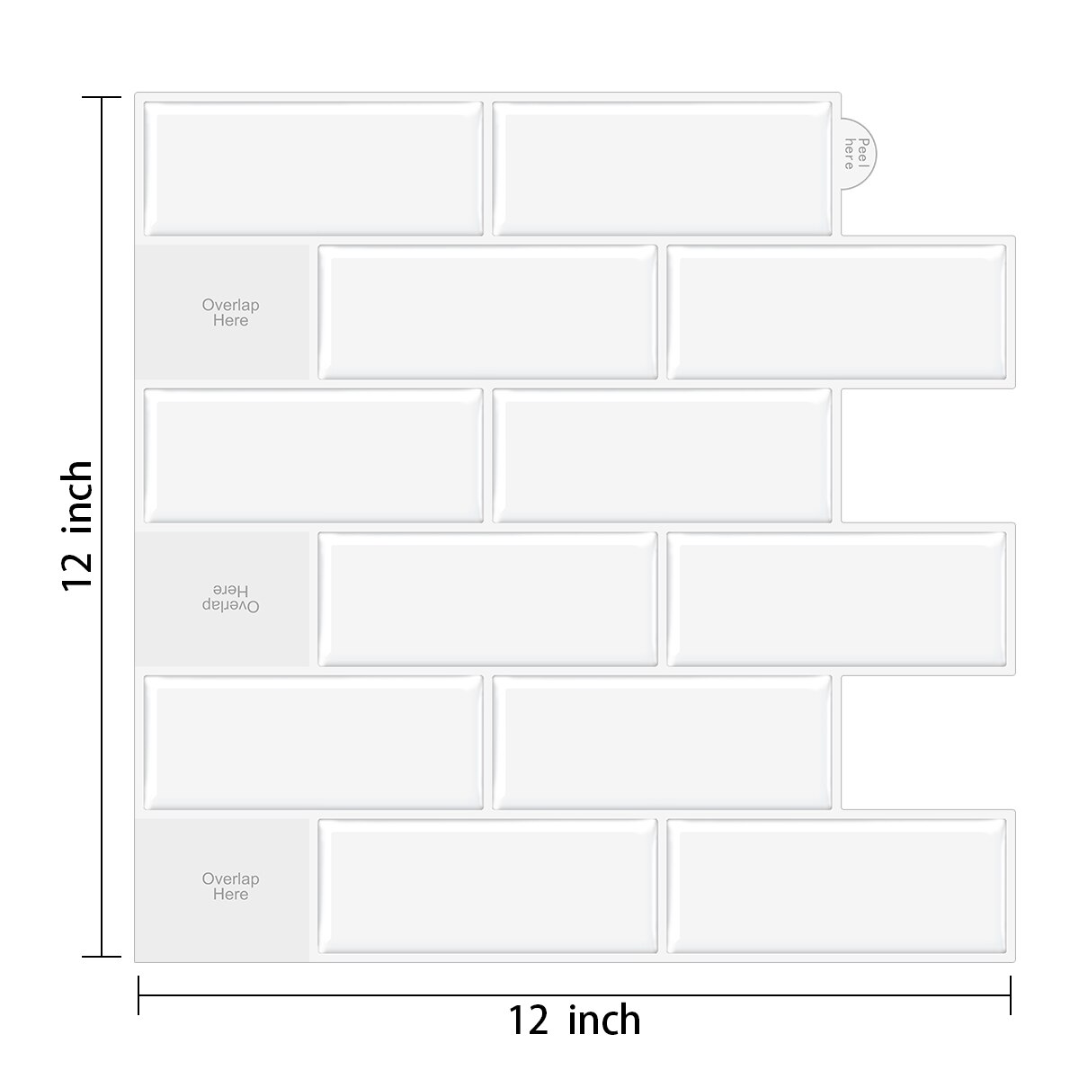 3D Peel and Stick Wall Sticker Self Adhesive Tile White Glass Subway Tile Backsplash Kitchen Tile Home Decor Mosaic Wall Tile: T80091