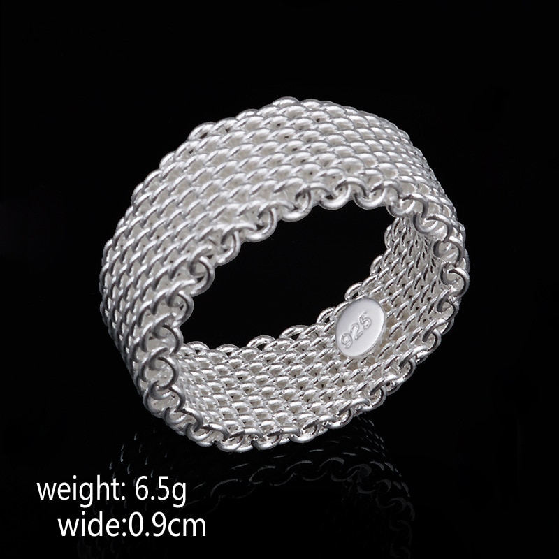 Ring 925 Sterling Zilveren kleur Sieraden Geweven Mesh Riem Reticulocyten Ringen Voor Vrouwen Anillos Mujer Bague Anel Bague Aneis