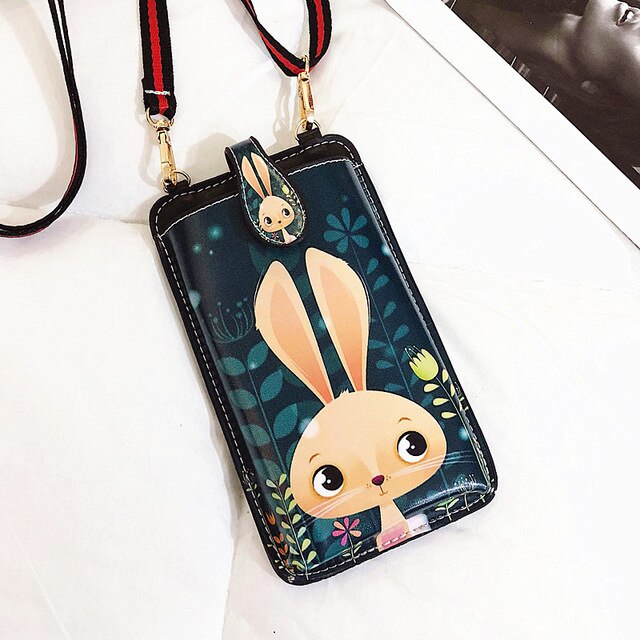 Newly Universal Card Wallet Shoulder Strap PU Leather Phone Bags For Samsung Galaxy Note 10 S10 5G Pro Lite Plus 9 A80 A50: B7 Rabbit