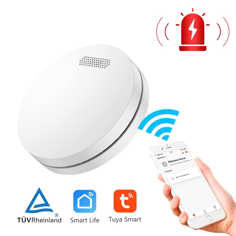 Smart Life-Detector de humo con WiFi, protección contra incendios, sistema de seguridad para el hogar, alarma de sonido, 85db, función de autocomprobación en tiempo Real