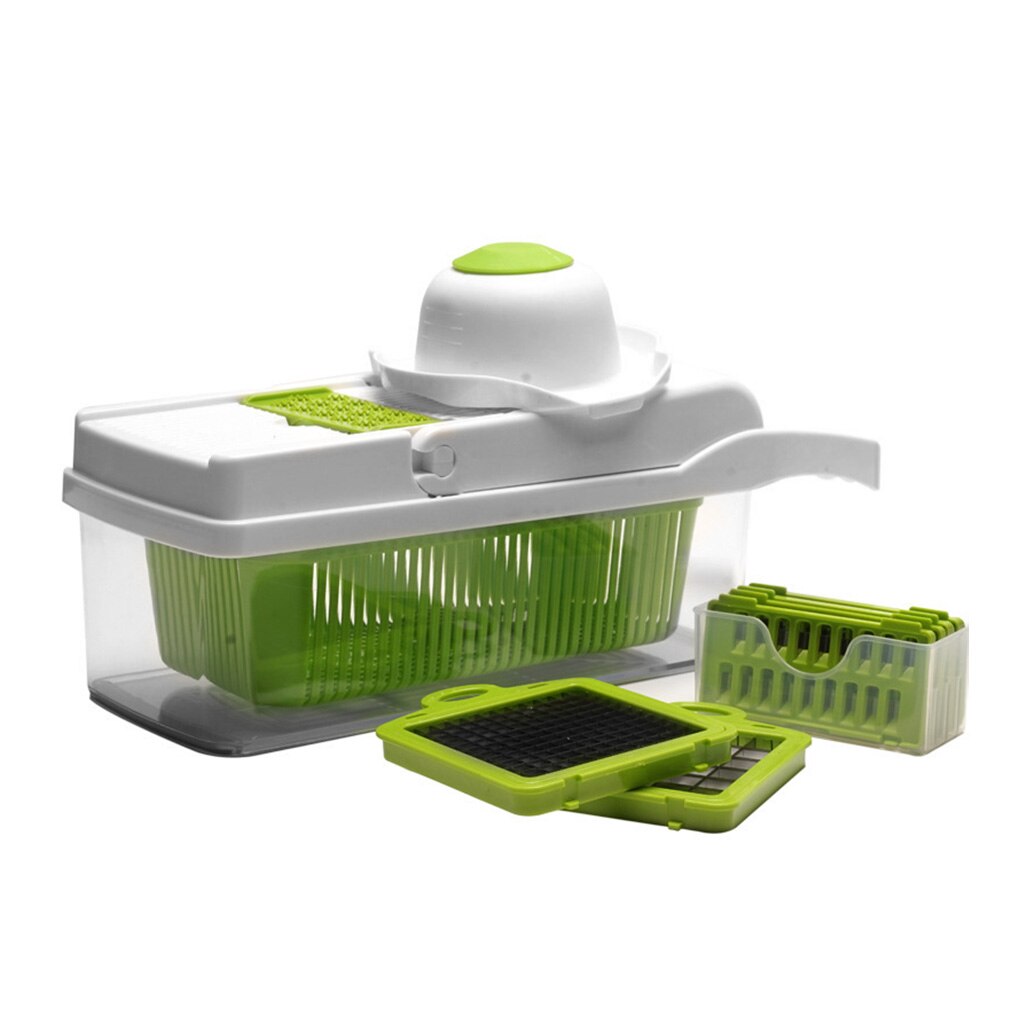 Cortador de verduras multifuncional 8 en 1, rallador de zanahorias y patatas, accesorios de cocina, utensilios de cocina, Kit de Cuchillas de acero: White