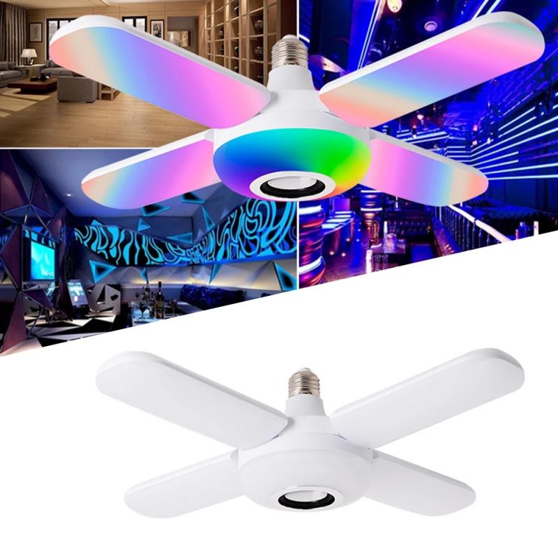 E27 RGB Bluetooth musique plafonnier LED quatre feuilles lumière 50W Smart télécommande coloré pliant musique ampoule lumière