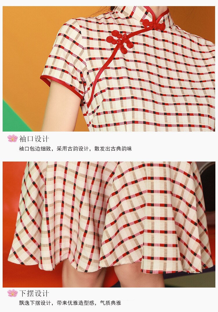 Cheongsam de estilo chino para chicas, para chicas, vestido a cuadros para estudiantes, vestido de cola de pez Qipao