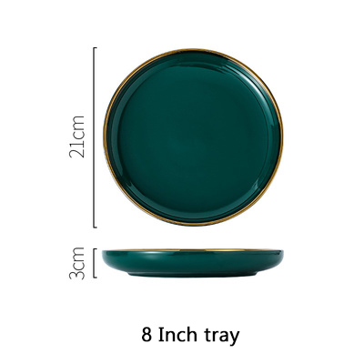 Prato de cerâmica verde dourado, prato verde para embalar alimentos, louças, tigela, sobremesa, louça de jantar: H.8 Inch tray