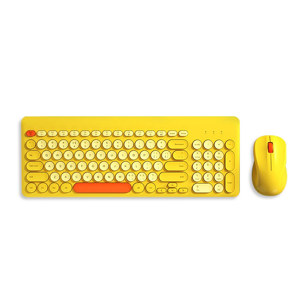 K221 Keyboard 2.4G Wireless Keyboard&Mouse Set 96 Key Round Keycaps Portable Ergonomic Keyboard for IOS/Windows Keyboard Mouse: Yellow