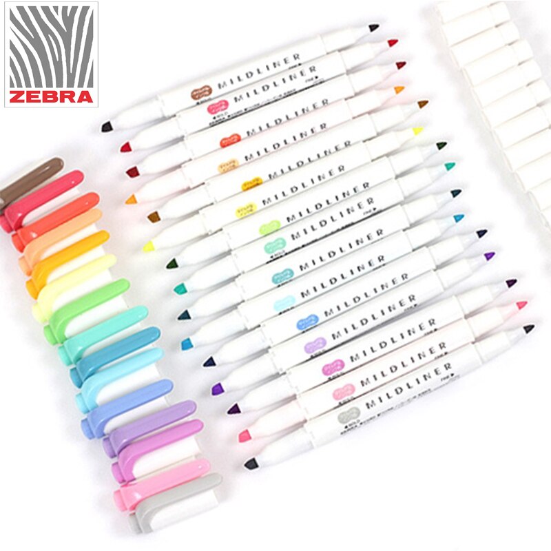 branded Zebra MildLiner Highlighter Marker Double-Sided Round Toe/Oblique Mild 15 Color for Choose Office and School Supply