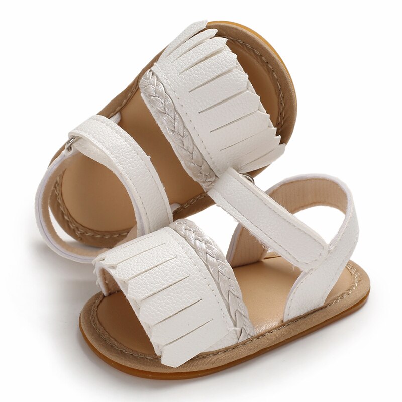 Mærke spædbarn baby dreng pige sommer sandaler kvast pu solid blød sål baby sko prewalkers 0-18m: Hvid / 7-12 måneder