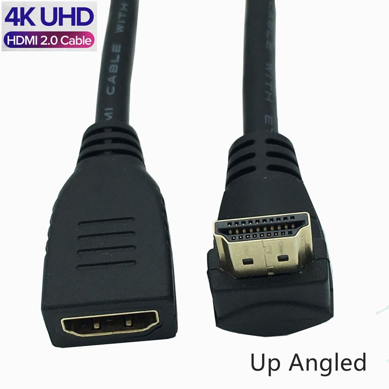HDMI 2.0 Right Angle Cable Right Left Up Down HDMI v2.0 male to female panel mount w/ screw 4K*2k 60Hz HD extension cable 15CM: Up