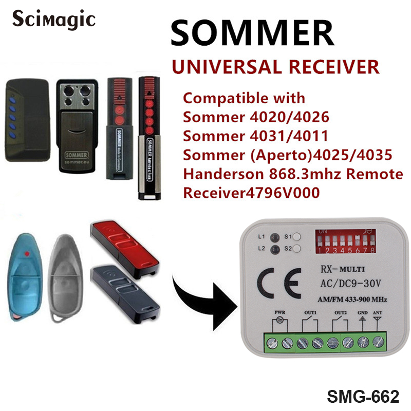 Universal Multi Frequency 300-900MHz Garage Door Remote Control Receiver 2 CH Controller Switch For 433 868 MHz Transmitter