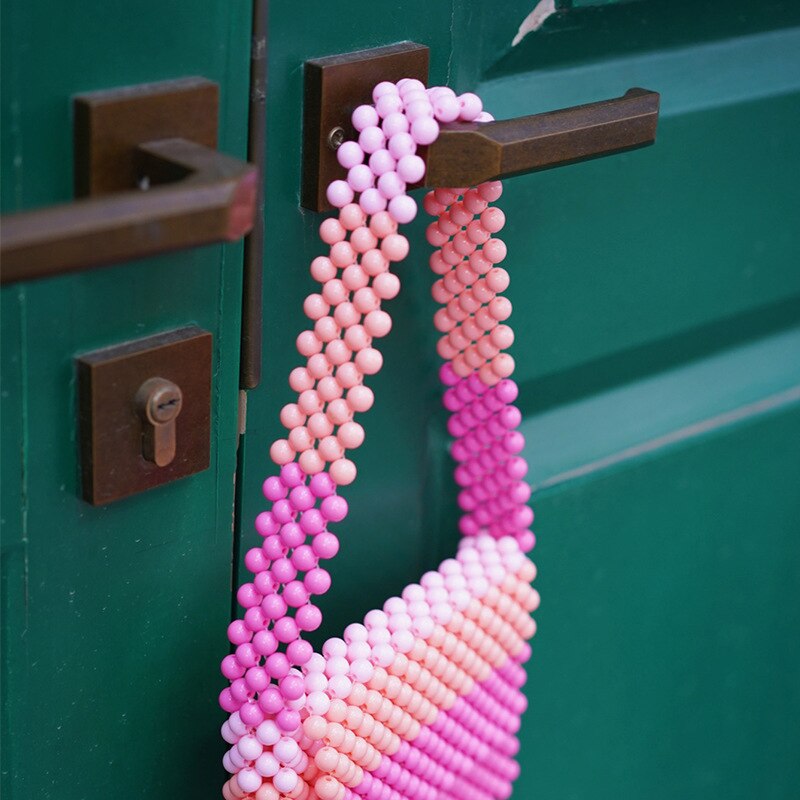 summer hit color handmade pearl handbags beaded handbag pink shoulder bag ladies wedding evening banquet female bag