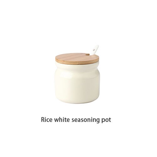 Ceramic Spice Rack Salt Shaker And Pepper Shaker Oil Bottle Set Kitchen Household Supplies For Spices Storage Jar With Cover: Rice white