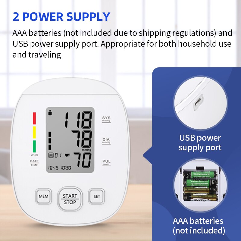 URIT Digital Blood Pressure Monitor Upper Arm Automatic Cuff Home BP Sphygmomanometers with Large LCD Display