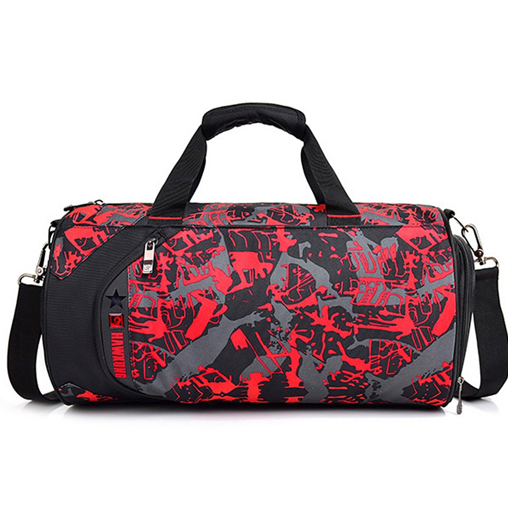 Sports Gym Bag with Separate Wet Pocket Shoes Compartment Travel Duffel Bag Weekender Athlete Fitness Bags Handbag for Men Women: Red Camouflage