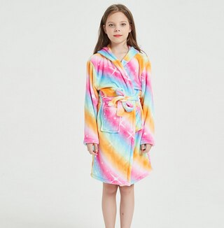 Baby Meisjes Kleurrijke Flanel Warme Badjas Dier Vormige Hooded Badjas Met Steekzakken En Tailleband Voor Herfst En Winter