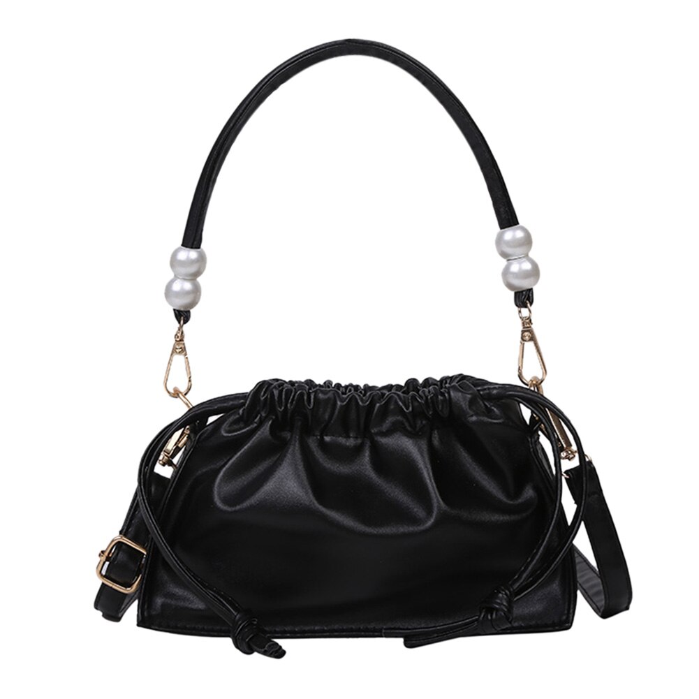 Jeugd Dames Eenvoudige Veelzijdige Tas Vrouwen Handtassen Trekkoord Geplooide Mode Mini Totes Schouder Crossbody Tassen: Black